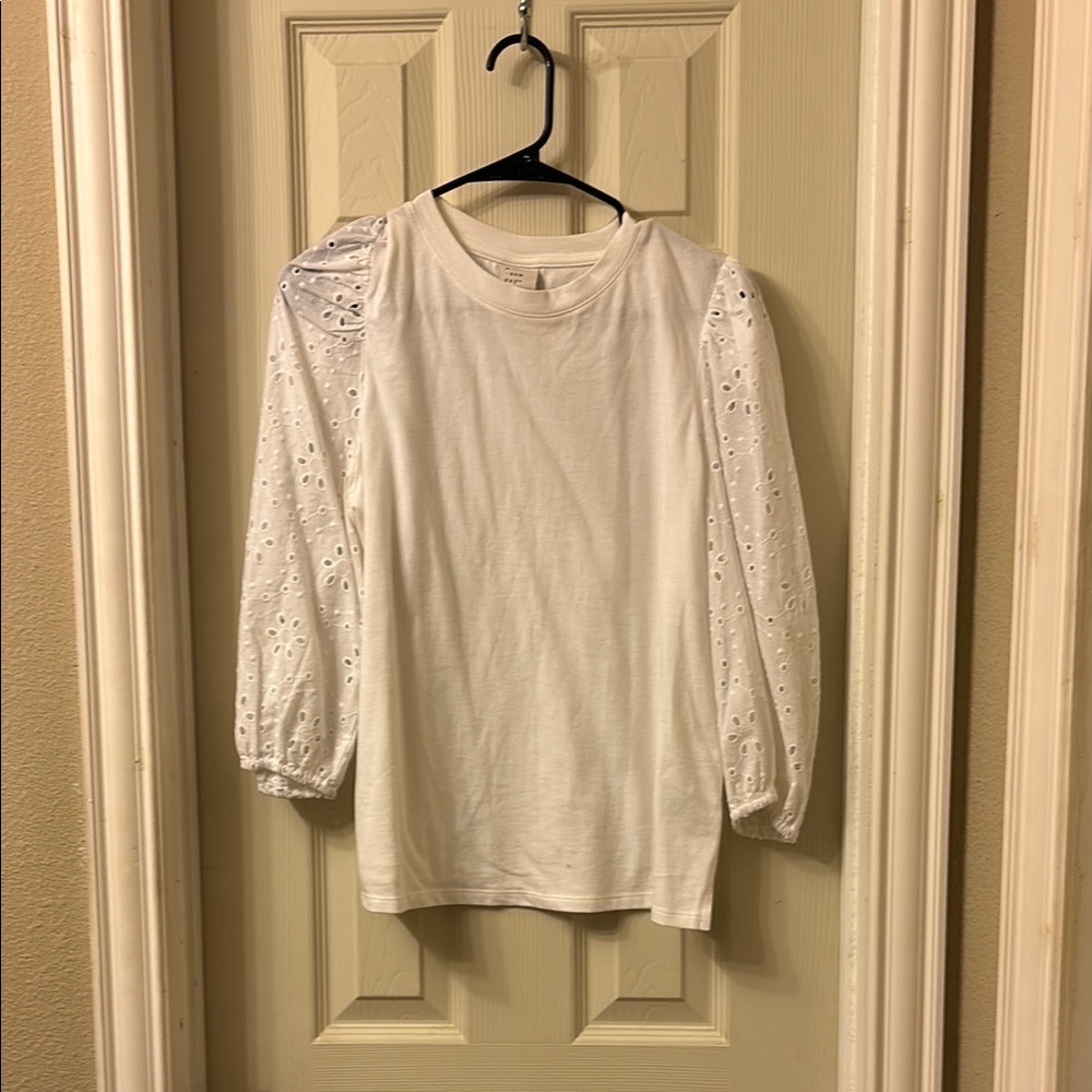 White Eyelet Sleeve Women's Top